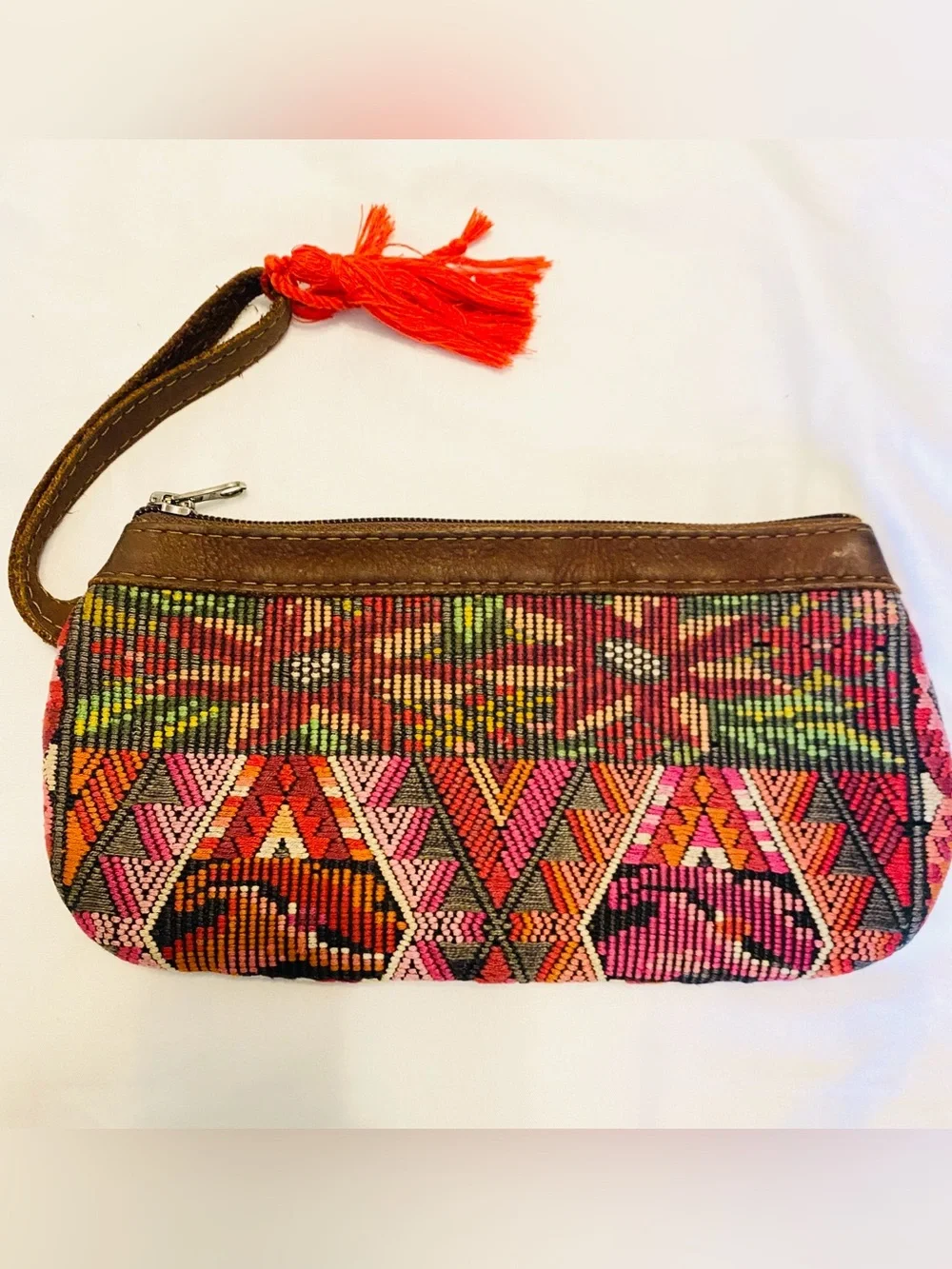 Nena & Co Peace Pilgrim Pouch Leather Artisan Textile Bag Clutch Wristlet